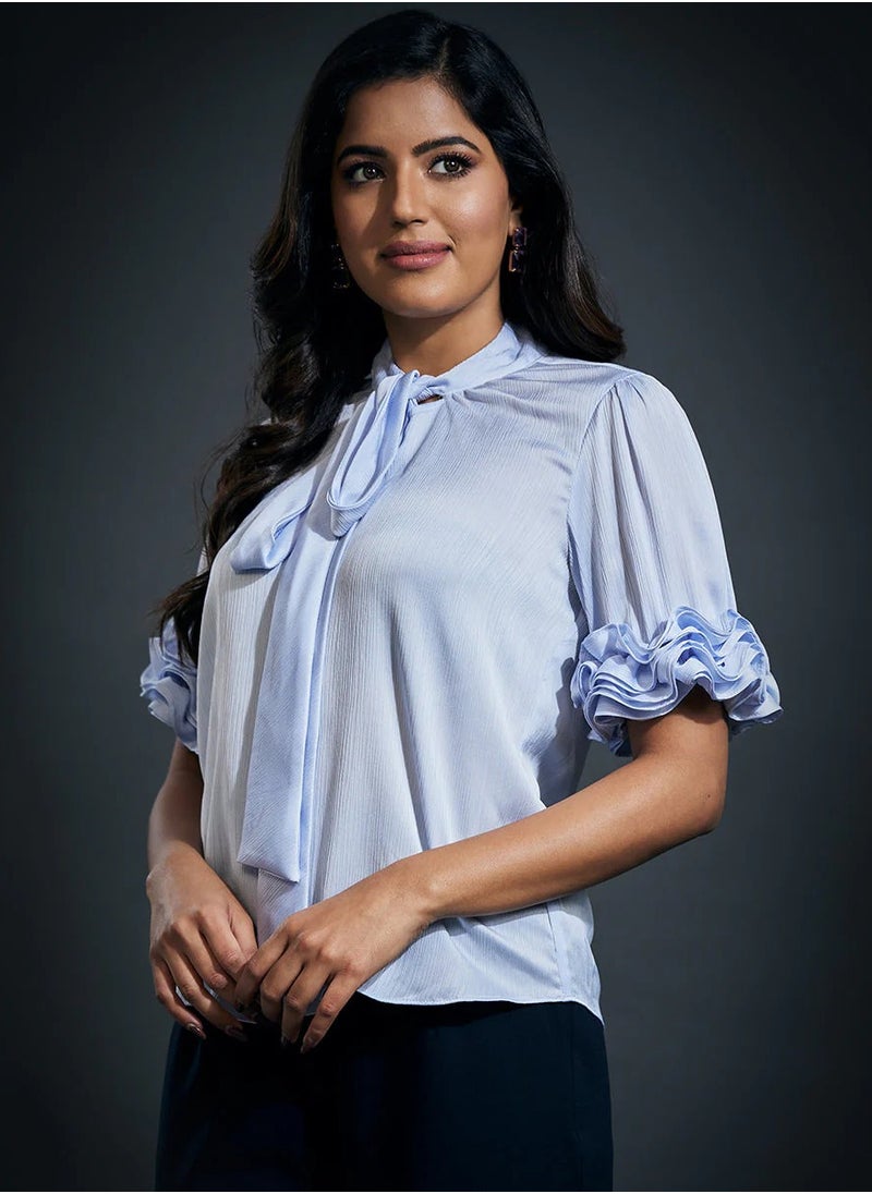 Sleeve Frilled Satin Half Sleeve Top-Blue - pzsku/Z2F1FB44BE713646D916BZ/45/_/1739448195/c4ad1374-1fb6-47f6-9531-72e7cc9e6a8e