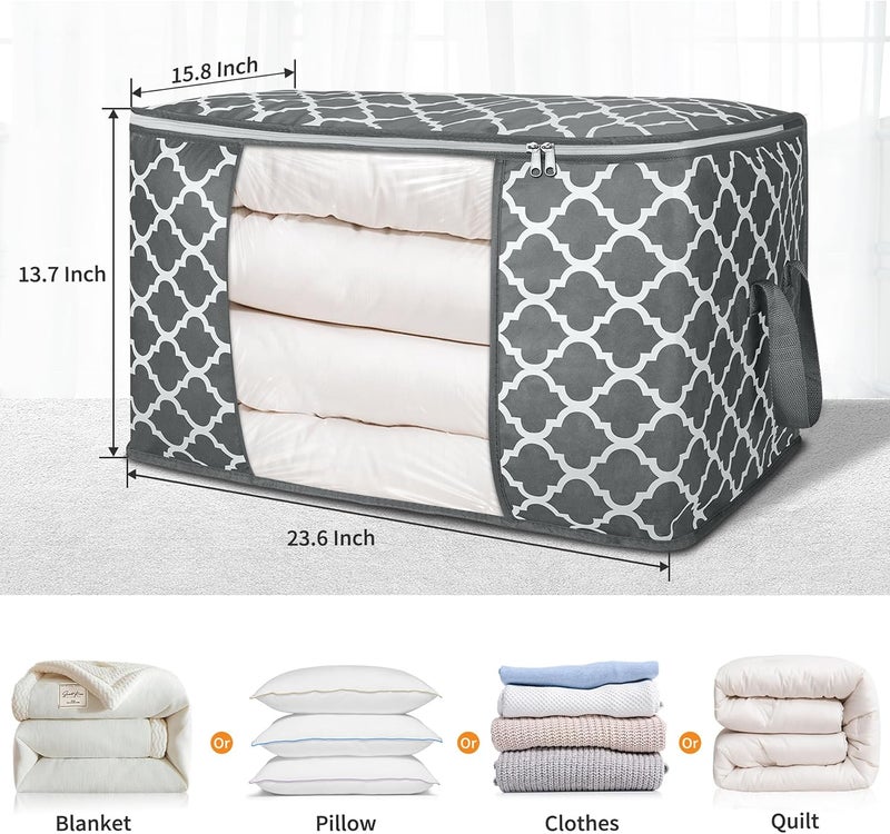 Budding Joy Pack of 6 90 L Storage Bags, Storage Boxes with Lid, Large, Clothes Storage, Moving Boxes, Foldable Underbed Wardrobe for Clothes, Duvets and Bedding, Plaid - Image 2