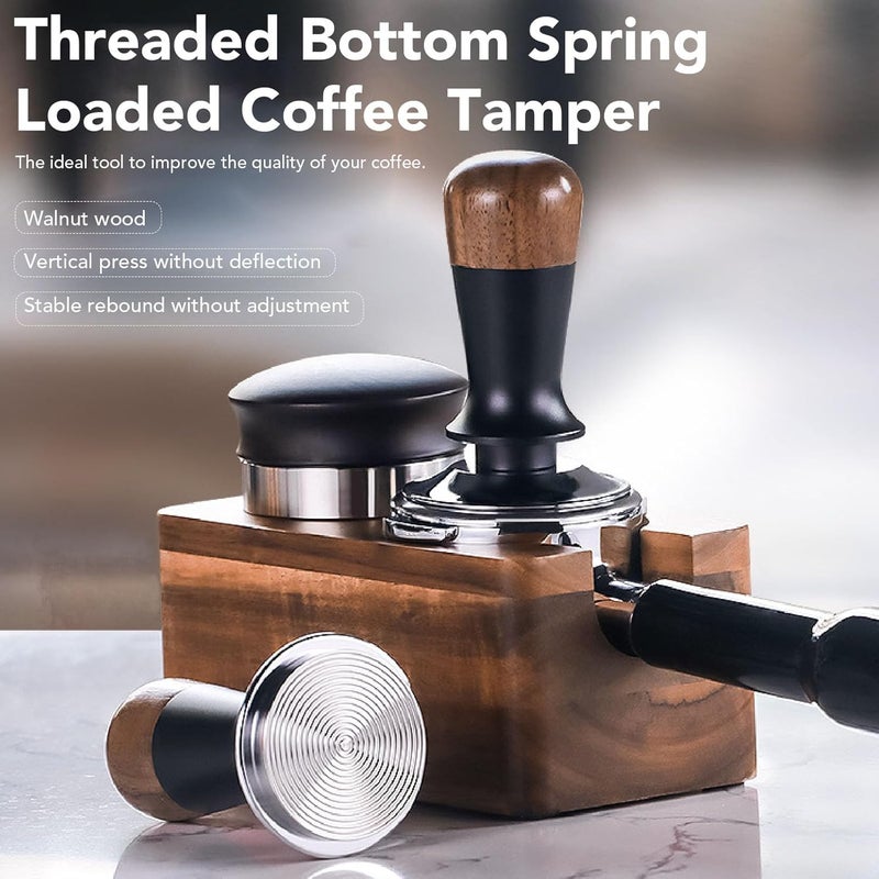 Dpofirs 51mm 58mm Espresso Tamper, Spring Loaded Coffee Tamper, Calibrated Coffee Tamper, Walnut Wooden Handle, Stainless Steel Base, Coffee Hand Tamper, for Coffee Making (51mm / 2.01in) - Image 4