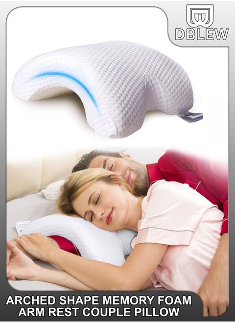 U Curved Designed Cuddle Pillow Arched Tunnel Shaped Arm Rest Memory Foam Sleeping Neck Cervical Care With Hollow Area for Side Sleepers Couples Hug Anti Hand Numb Desk Nap