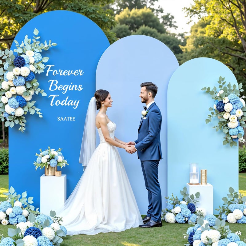Suppromo Blue Arch Backdrop Cover Set of 3-6.6ft, 7.2ft, 8ft Arch Covers Stretchy Backdrop Spandex Arch Stand Covers for Birthday Party Baby Shower Wedding Bridal Shower Banquet Photo Background Decorations - Image 3