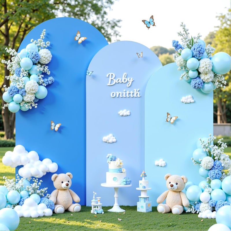 Suppromo Blue Arch Backdrop Cover Set of 3-6.6ft, 7.2ft, 8ft Arch Covers Stretchy Backdrop Spandex Arch Stand Covers for Birthday Party Baby Shower Wedding Bridal Shower Banquet Photo Background Decorations - Image 1