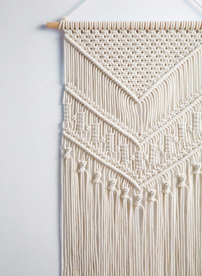 pepme Cotton Beautiful Triangle Border Macrame Wall Hanging Woven Tapestry Boho Chic Wall Decor for Apartment, Living Room Home Decoration (Ivory, 17x33) - Image 2