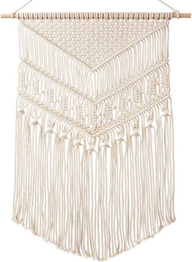 pepme Cotton Beautiful Triangle Border Macrame Wall Hanging Woven Tapestry Boho Chic Wall Decor for Apartment, Living Room Home Decoration (Ivory, 17x33) - Image 1