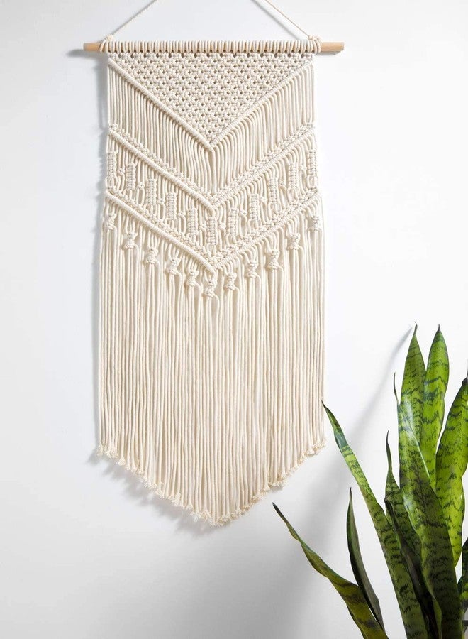 pepme Cotton Beautiful Triangle Border Macrame Wall Hanging Woven Tapestry Boho Chic Wall Decor for Apartment, Living Room Home Decoration (Ivory, 17x33) - Image 3