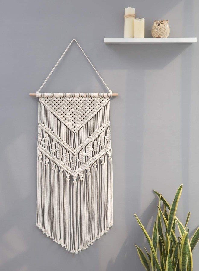 pepme Cotton Beautiful Triangle Border Macrame Wall Hanging Woven Tapestry Boho Chic Wall Decor for Apartment, Living Room Home Decoration (Ivory, 17x33) - Image 5