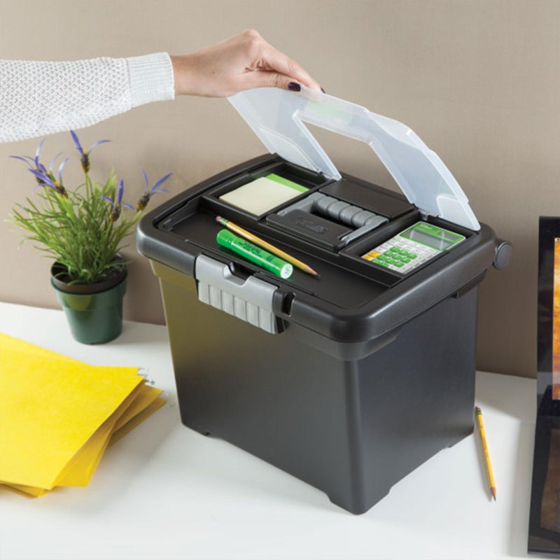 Sterilite 4-Pack Portable File Box, Stackable Container for Letter Hanging Folders, Black - Paper Document Plastic Storage Organizer with Latching Lid for Home, Office, and Dorm Organization - Image 3