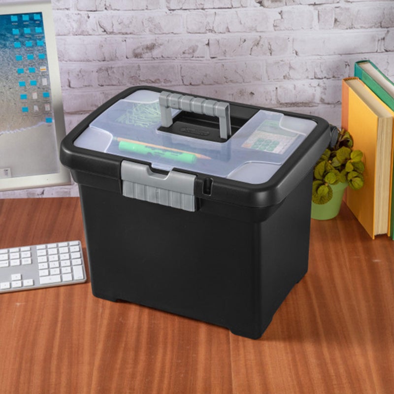 Sterilite 4-Pack Portable File Box, Stackable Container for Letter Hanging Folders, Black - Paper Document Plastic Storage Organizer with Latching Lid for Home, Office, and Dorm Organization - Image 5