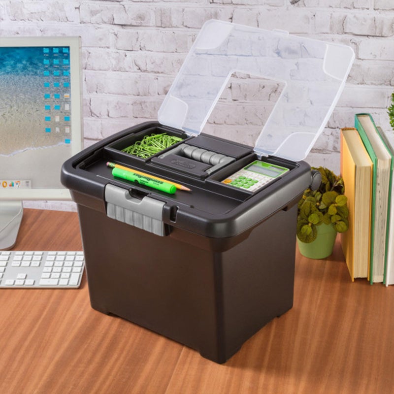 Sterilite 4-Pack Portable File Box, Stackable Container for Letter Hanging Folders, Black - Paper Document Plastic Storage Organizer with Latching Lid for Home, Office, and Dorm Organization - Image 4