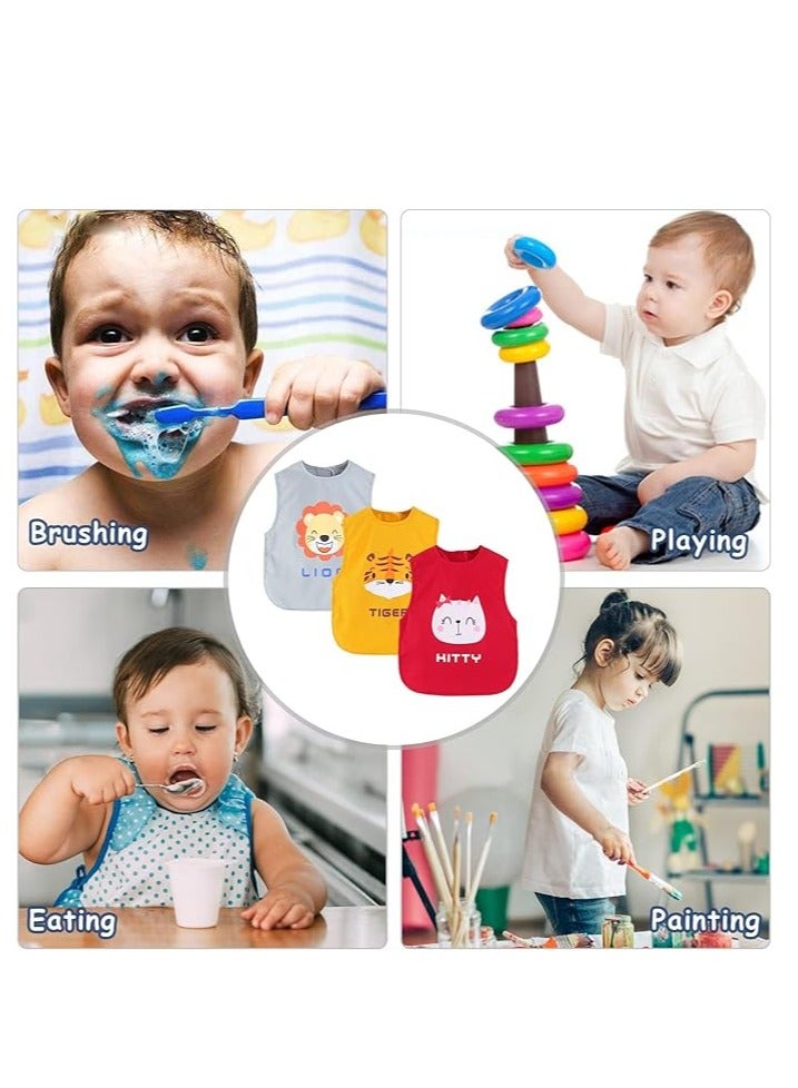 KASTWAVE عبوات بيبي بوب 3 قطع، بوب بدون أكمام مع جيب لجمع الفتات، بوب قابل للتعديل للأطفال الرضع، بوب طعام بدون أكمام للحيوانات، بوب قصير الأكمام مقاوم للماء للأطفال، 6-24 شهرًا - Image 2