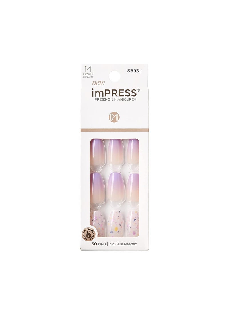 Impress - KISS imPRESS No Glue Mani Press On Nails, Design, 'All I Want', Purple, Medium Size, Coffin Shape, Includes 30 Nails, Prep Pad, Instructions Sheet, 1 Manicure Stick, 1 Mini File - Image 1