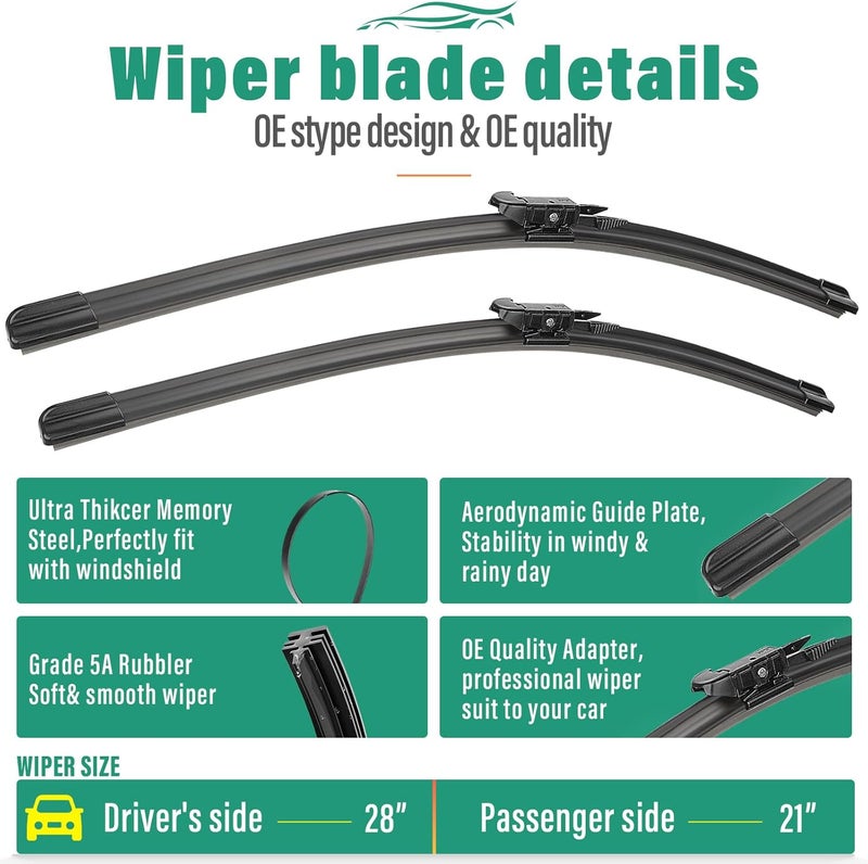 WINDSMILE 28" 21" 12" Windshield Wiper Blades Replacement for Mercedes Benz W164 ML-Class 2006-2011, X164 GL-Class 2007-2012, W251 R-Class 2006-2012 Front Rear Wipers Set (Pack of 3) - Image 3