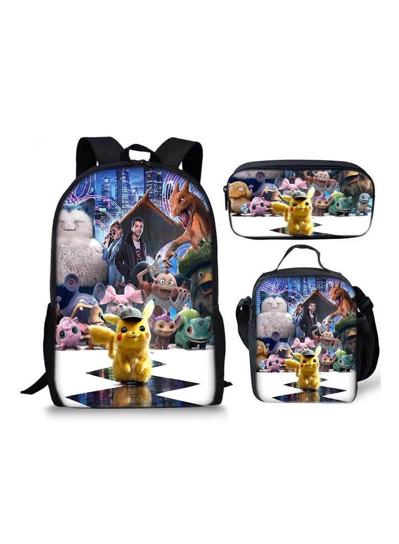 Y&D 3-Piece Pokemon 3D Print Insulated Lunch Backpack Set Multicolour - Image 1