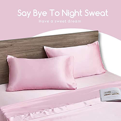 BHUMLO Satin Silk Pillow Covers for Hair | Satin Pillow Covers for Hair and Skin 2Pack | Silk Pillow Case (Pink) - Image 3
