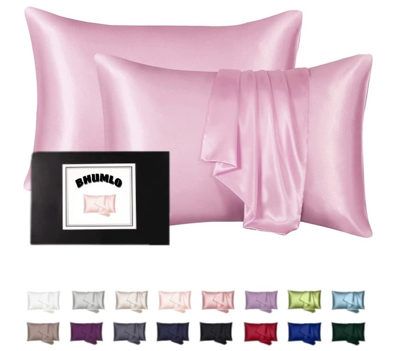BHUMLO Satin Silk Pillow Covers for Hair | Satin Pillow Covers for Hair and Skin 2Pack | Silk Pillow Case (Pink) - Image 2