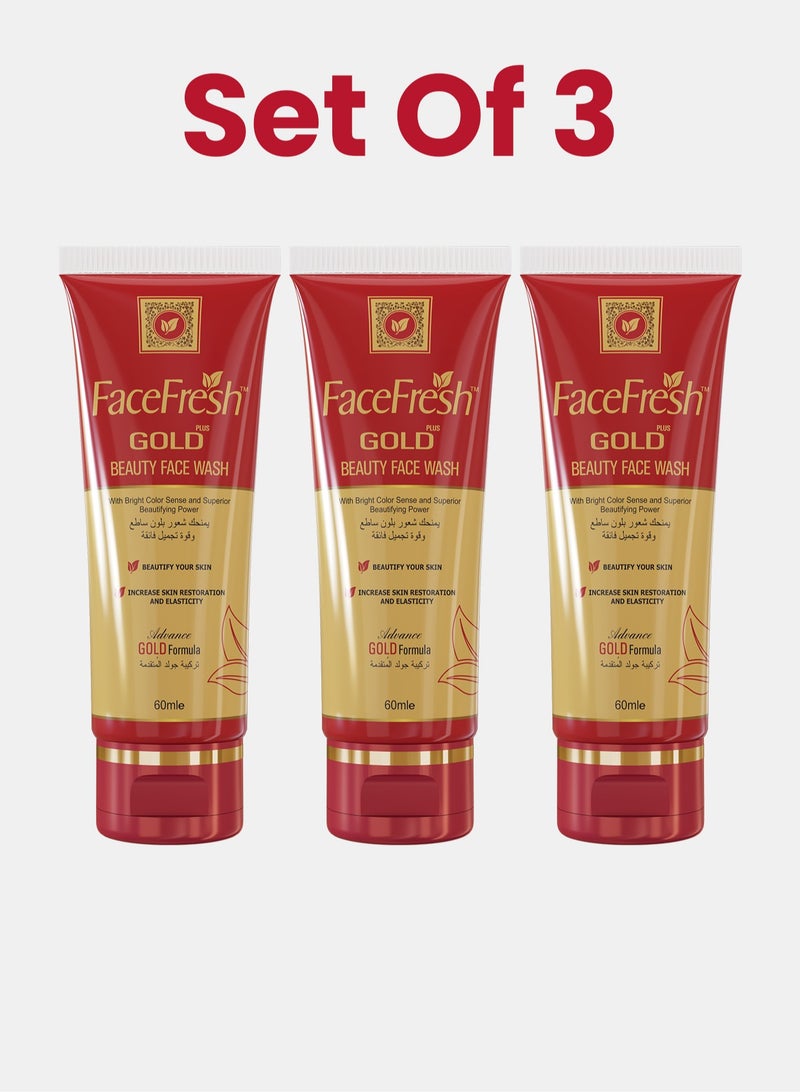 Face Fresh Set of 3 Gold Plus Beauty Face Wash - Helps Unclog Pores and Prevents Acne Breakouts, Face Wash for All Skin Types 60ml - Image 1