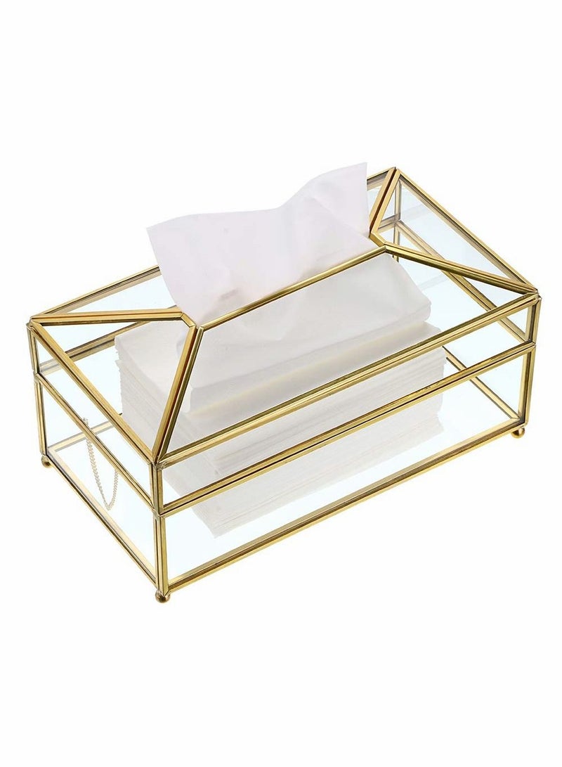 Y&D Rectangular Clear Glass Paper Tissue Box, Decorative Napkin Storage Box  - Image 1