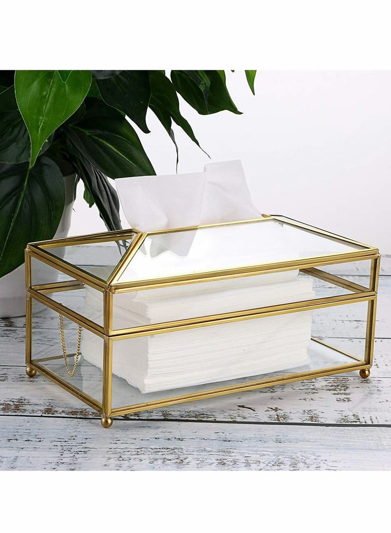 Y&D Rectangular Clear Glass Paper Tissue Box, Decorative Napkin Storage Box  - Image 2
