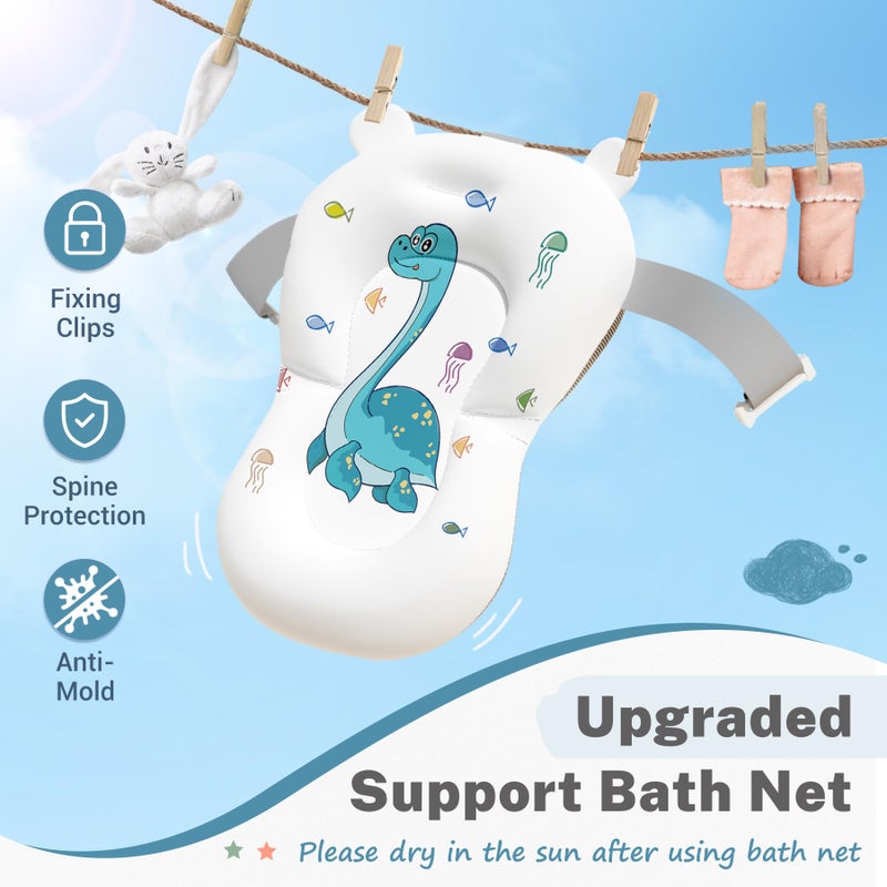 AVIDOR Baby Bathtub,Collapsible Bathtub for Newborn to Toddler,Durable Essential Infant Bath Tub,Portable Travel Baby Tub with Soft Bath Net,No-Slip Feet and Dinosaur Shaped (Grey) - Image 3