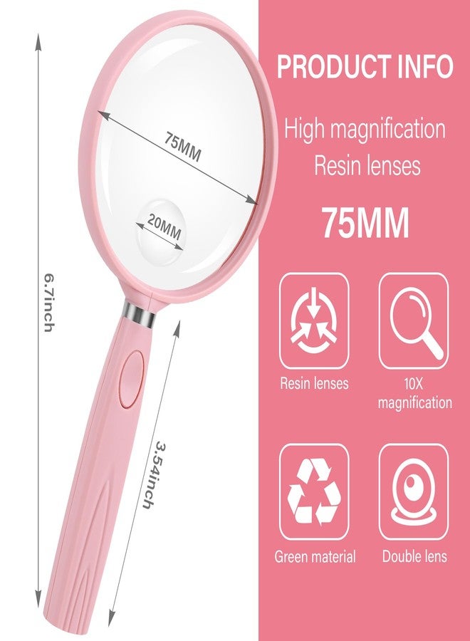 Feosky Handheld Reading Magnifier, 10X 30X Magnifier, 75mm Shatterproof Lens, Rubbery with Non-Slip Soft Handle for Seniors Reading and Kids Nature Exploration, Insect and Hobby Observation (Pink) - Image 2