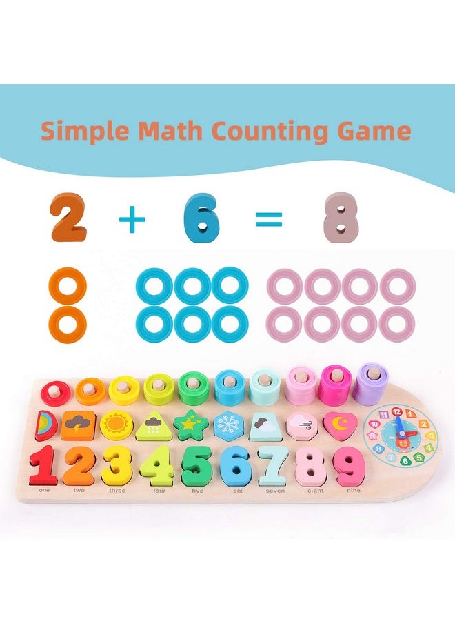 QZMTOY Preschool Educational Learning Montessori Toys For Kids, Toddler Puzzles Number Shape Sorter Counting Stacker With Clock Weather, Boys Girls Activities Math Game Gift For Age 3 4 5 Years  - Image 3
