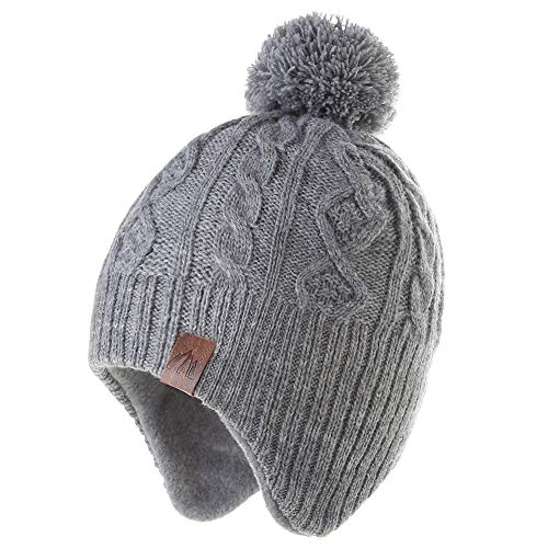 Moon Kitty Baby Hats for Boys and Girls - Upgrade Soft Pompom Fleece Lining Boys Winter Earflap Hat Gray - Image 1