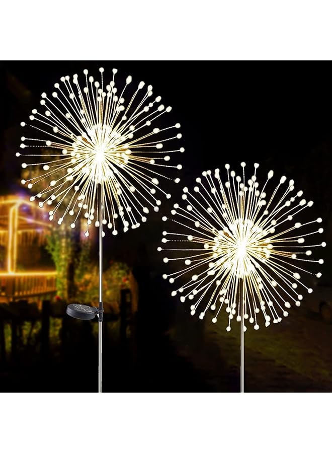 erorex 2 Pcs Solar Firework Light Outdoor Solar Garden Decorative Lights 120 Led Powered 40 Copper Wires String Diy Landscape Light For Walkway Pathway Backyard Decoration Parties Warm White - Image 1