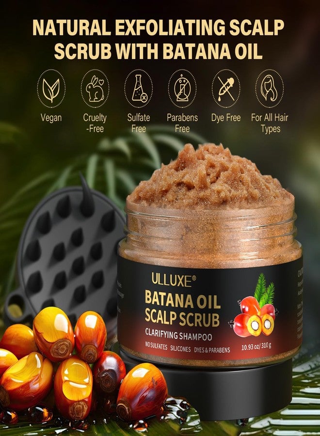 ulluxe Scalp Scrub, Batana Oil Scalp Exfoliator 2-in-1 Clarifying Shampoo with Rosemary Mint, Hair Care Scalp Cleanser for Itchy Oily Scalp, Removes Build Up & Dandruff, Includes Scalp Massager, 10.93 oz - Image 3