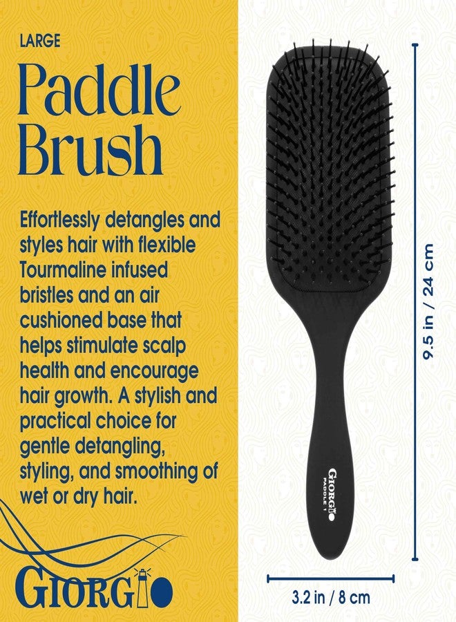 Giorgio Hair Brush Set - Black Paddle Brush with Tourmaline Ball Tip Bristles for Women, Men, Wet or Dry, Long, Thick, or Curly Hair - Image 3