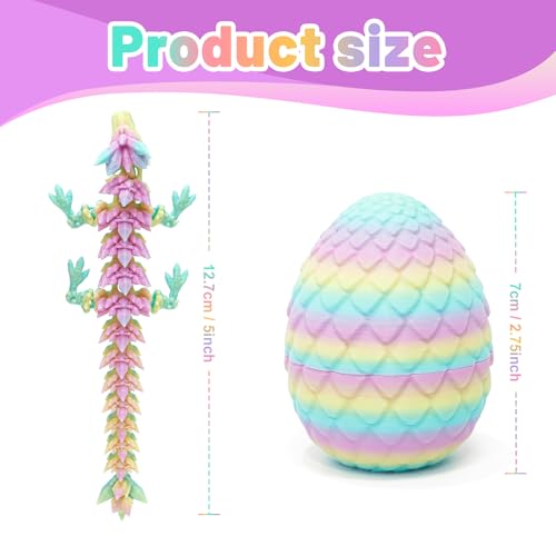 Flavery 4 Pack 3D Printed Dragon Egg Small Easter Eggs with Dragon Inside Articulated Fidget Toy Desk Decor Pet Teen Girl Light Rainbow Set - Image 5
