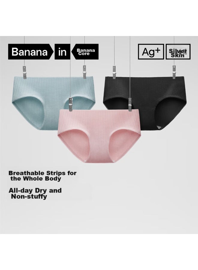 Bananain Silver Skin 311s Women's Mid-rise Underwear, 10a Antibacterial Pure Cotton Breathable, Sweat-absorbing, Skin-friendly Seamless Triangle Panties, 3-pack - Image 1
