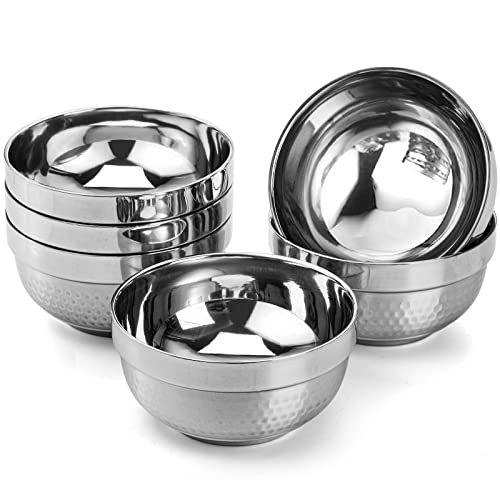 ZENFUN 6 Pack 188 Stainless Steel Bowls 17 Oz Soup Bowls Doublewalled Insulated Bowls 5 Inch Snack Bowls Cereal Bowl for Rice Fruit Salad Ice cream Foodgrade