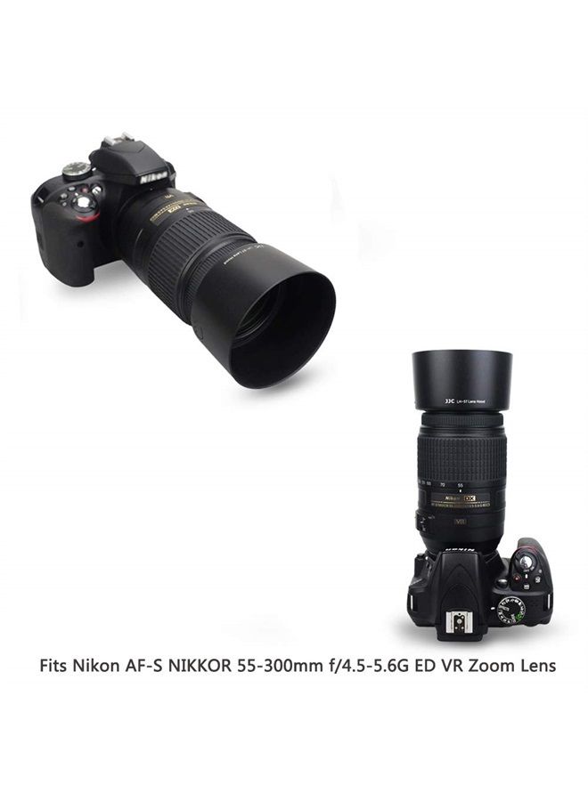 JJC Reversible Lens Hood Shade for Nikon AF-S DX NIKKOR 55-300mm f/4.5-5.6G ED VR Zoom Lens on Nikon D3400 D3500 D5600 D7100 D7500 Replaces Nikon HB-57, Compatible with 58mm Filter and Lens Cap - Image 2