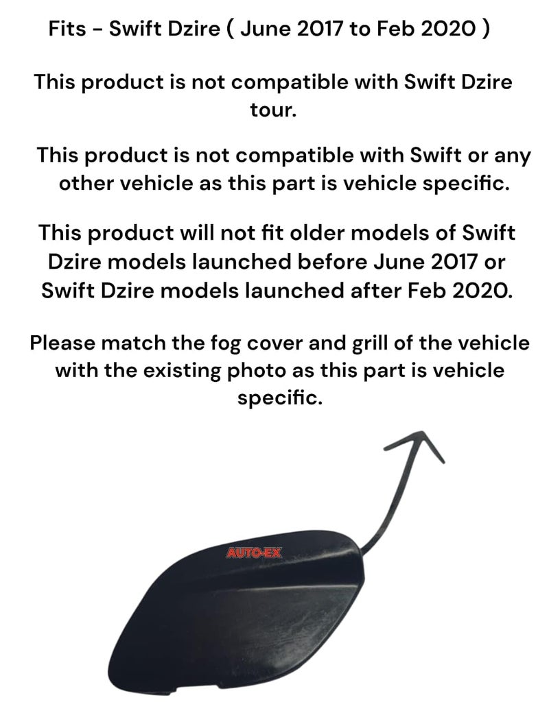 Auto-Ex Front Bumper Tow Hook Cover Cap Eye Cover Compatible/Replacement For Swift Dzire (June 2017 to Feb 2020) - Image 2