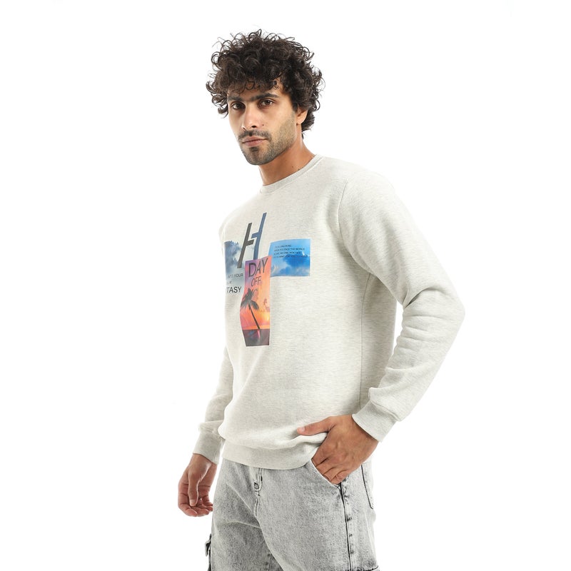 Andora Light Grey Printed Long Sleeves Round Neck Sweatshirt-Light Grey - Image 2