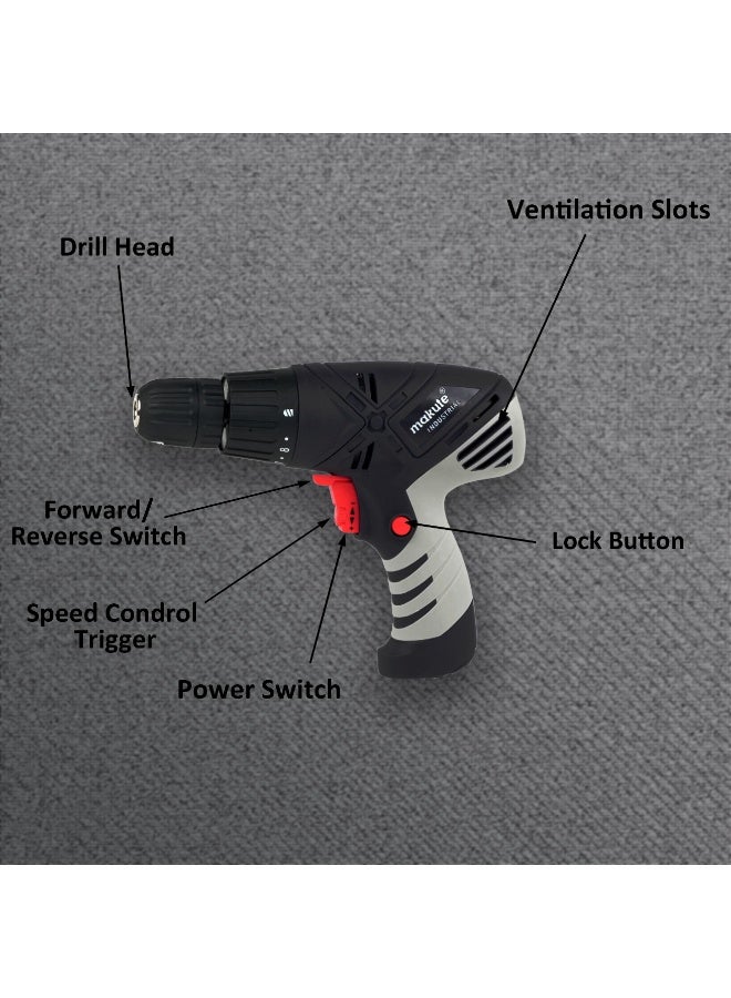 makute Electric Hammer Drill ED012, 280W | 10mm Chuck, Variable Speed 0-750 RPM, AC Powered Corded Rotary Driver | Compact Industrial Power Tool for Wood, Steel, Concrete | 220-240V - Image 3