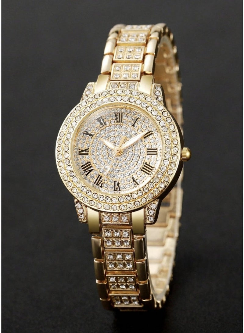 مجموعة فاخرة مكونة من ست قطع (ساعة + أساور + خواتم + قلادة) من الفولاذ المقاوم للصدأ مزينة بأحجار الكريستال - Image 2