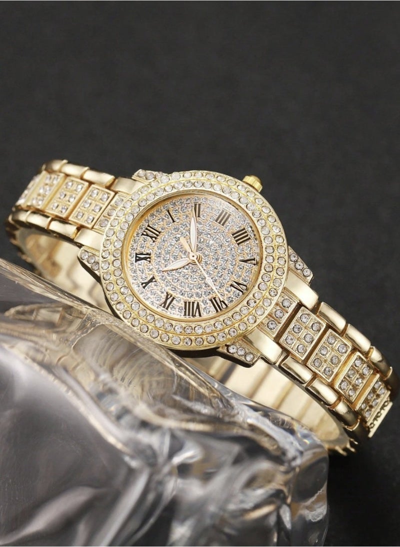 مجموعة فاخرة مكونة من ست قطع (ساعة + أساور + خواتم + قلادة) من الفولاذ المقاوم للصدأ مزينة بأحجار الكريستال - Image 3