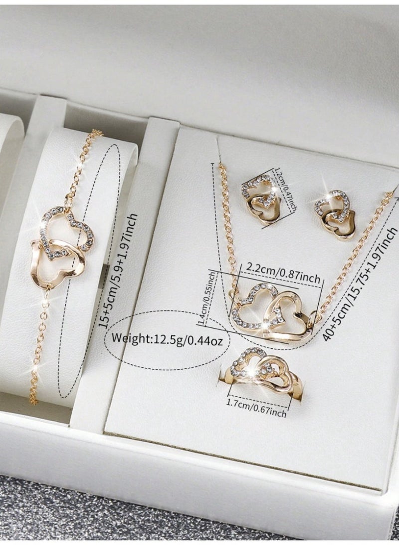 مجموعة فاخرة مكونة من ست قطع (ساعة + أساور + خواتم + قلادة) من الفولاذ المقاوم للصدأ مزينة بأحجار الكريستال - Image 5