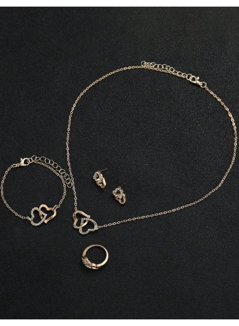 مجموعة فاخرة مكونة من ست قطع (ساعة + أساور + خواتم + قلادة) من الفولاذ المقاوم للصدأ مزينة بأحجار الكريستال - Image 4