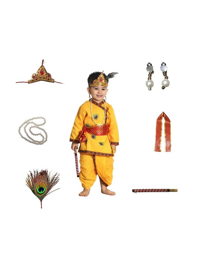 Kaku Fancy Dresses - Kaku Fancy Dresses Cotton Krishna Costume For Kids | Kids Krishna Dress For Janmashtami/Kanha/Krishnaleela/Mythological Character Krishna Fancy Dress Costume For Boys/Girls - Yellow (2-3 Years) - Image 1