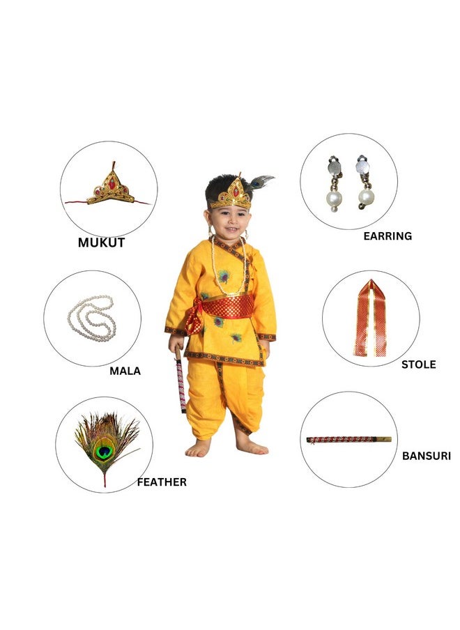 Kaku Fancy Dresses - Kaku Fancy Dresses Cotton Krishna Costume For Kids | Kids Krishna Dress For Janmashtami/Kanha/Krishnaleela/Mythological Character Krishna Fancy Dress Costume For Boys/Girls - Yellow (2-3 Years) - Image 1