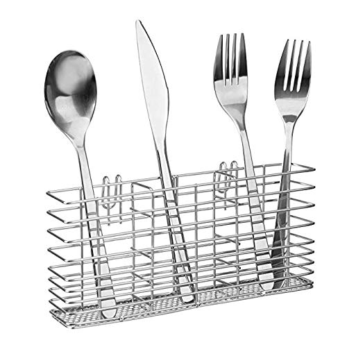 Slideep Cutlery Utensil Silverware Drying Rack, Flatware Storage Solution Basket with Hooks for Kitchen Dish Drainer Dish Drying Rack, RustProof 304 Stainless Steel - Image 1