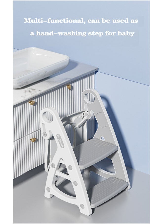 MIXDE Toilet Seat with Adjustable Step Stool Ladder,Potty Training Toilet Teat,2 in 1 Foldable Kids Toilet Training Seat,Splash Guard and Anti-Slip Handles for Boys Girls  - Image 4
