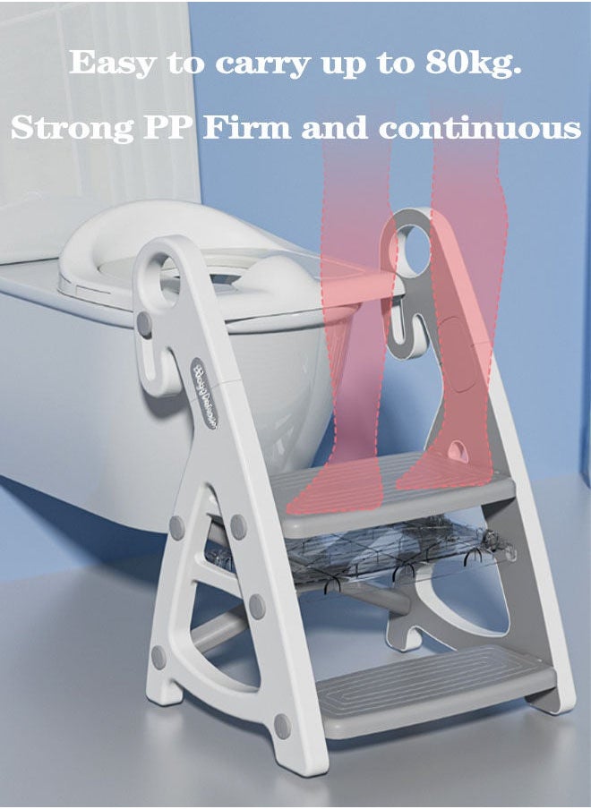 MIXDE Toilet Seat with Adjustable Step Stool Ladder,Potty Training Toilet Teat,2 in 1 Foldable Kids Toilet Training Seat,Splash Guard and Anti-Slip Handles for Boys Girls  - Image 5