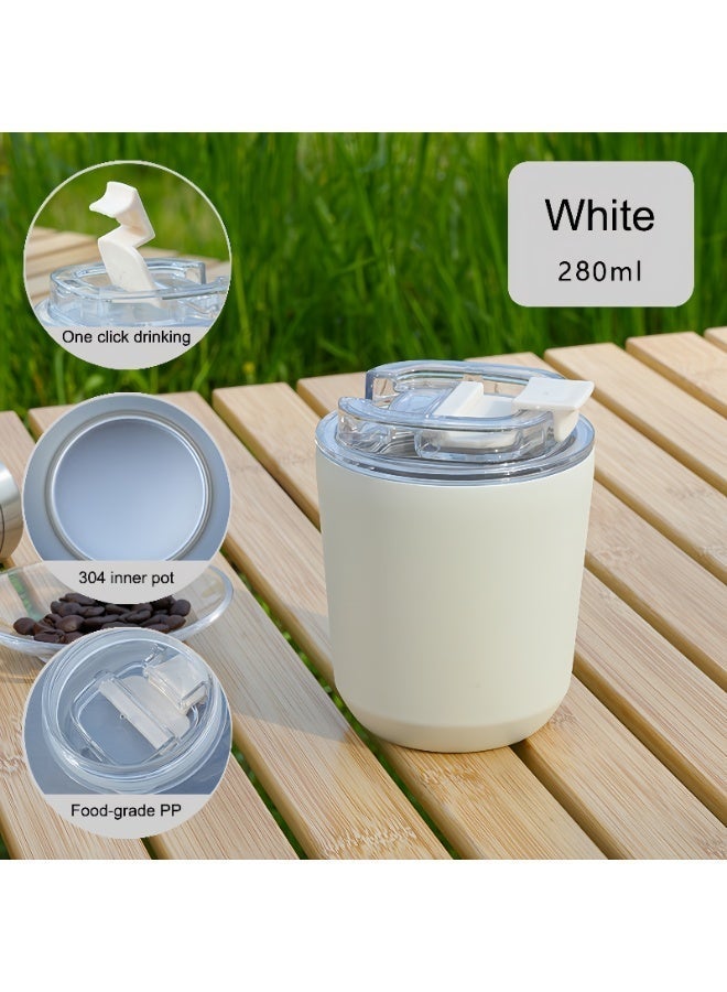 280ML Coffee Thermos，304 Stainless Steel Coffee Mug Insulated Tumbler, Leak Proof Travel Cup with Clear Lid & Wide Mouth, Easy Clean Double Wall Thermal Mug,Travel Portable Car Drinking Cup - Image 2
