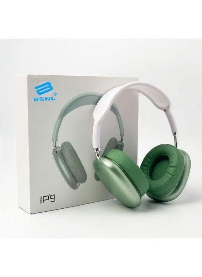 BSNL - P9 Bluetooth Wireless Headset – Over-Ear Headphones with Built-In Mic, Noise-Canceling Technology, Deep Bass, Comfortable Fit for Gaming, Calls & Music, Long Battery Life, Foldable, Lightweight, Compatible with iOS, Android, and PC Green/White - Image 1
