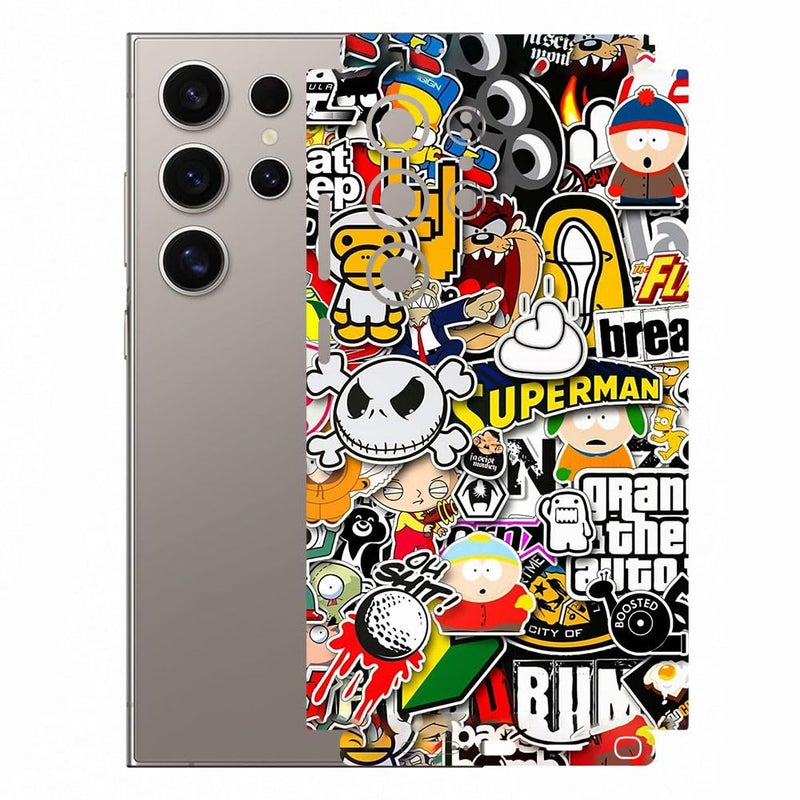 AtOdds Mobile Skin Sticker Wrap Compatible with Samsung S24 Ultra (5g) | Scratchproof Matte Finish | Full Coverage for All Sides & Camera Protection (Design - Sticker Bomb) - Image 1
