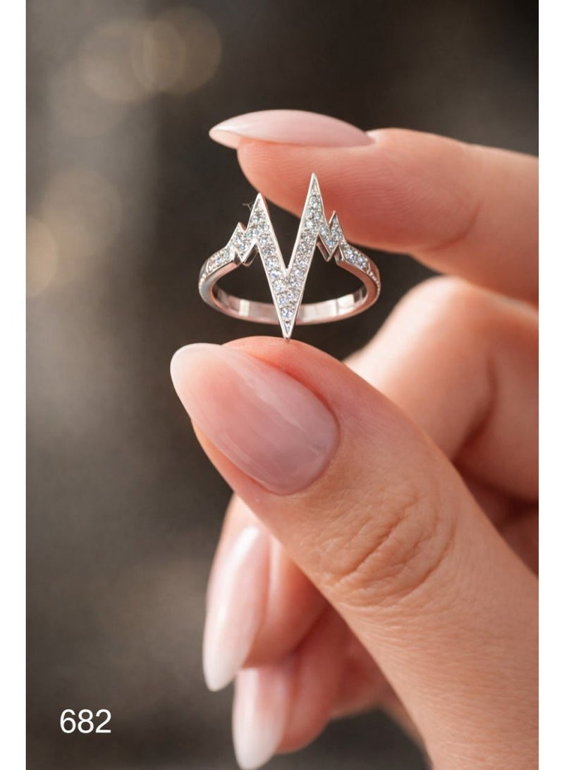 3Diamonds Lightning Design Ring with Cubic Zirconia, Platinum Rhodium Plated - Image 3