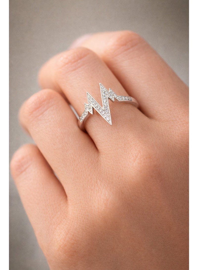 3Diamonds Lightning Design Ring with Cubic Zirconia, Platinum Rhodium Plated - Image 1